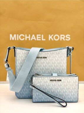Michael Kors Ombre Blue MK Signature Crossbody with Wristlet Wallet Set
